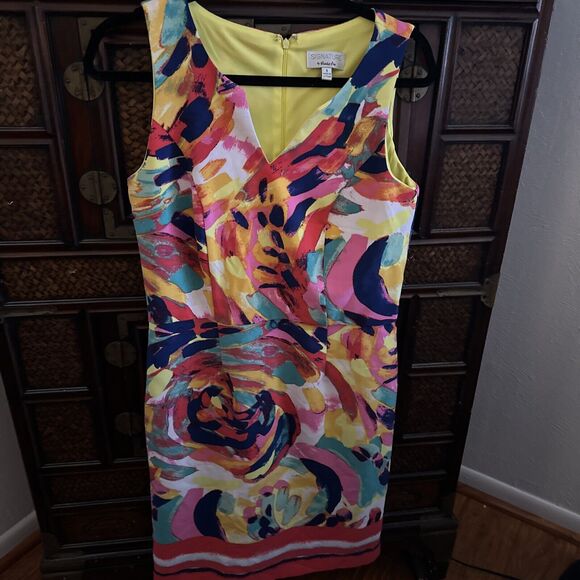 SIGNATURE by ROBBIE BEE Women’s Dress V Neck Shift Multicolor Sz 8 - Picture 6 of 9